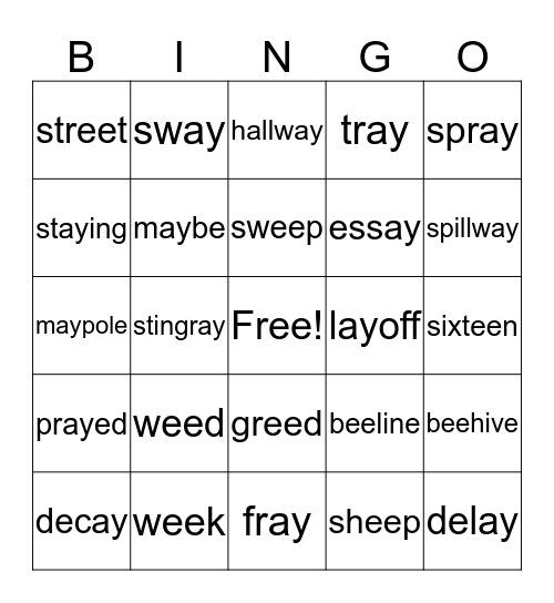 ee  and ay bingo Card