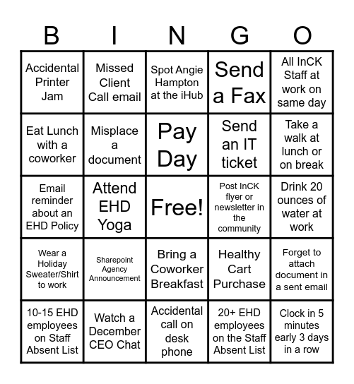 InCK Bingo Card