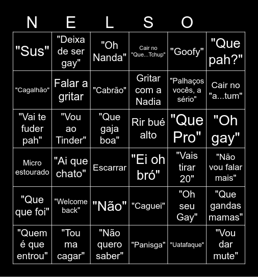 Nelson Bingo Card