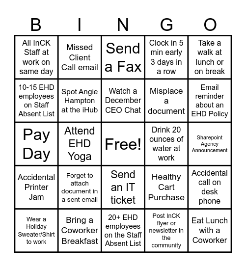 InCK Bingo Card