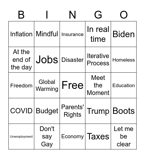 Thursday Debate Bingo Card