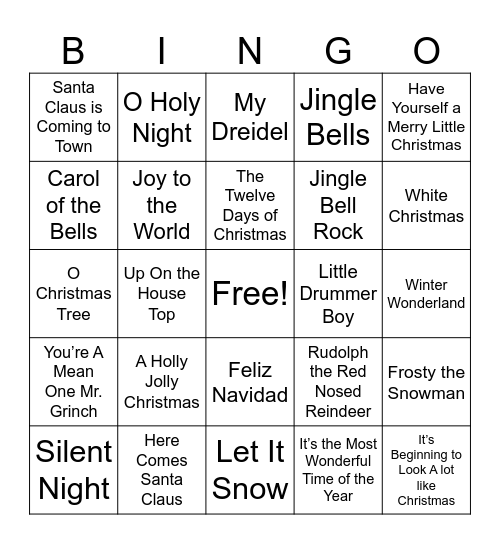 Holiday Tunes Bingo Card