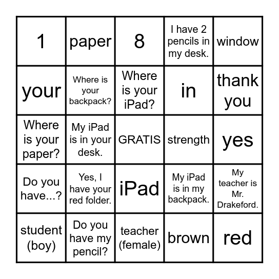 Quarter 2- 5th and 6th Grade Bingo Card