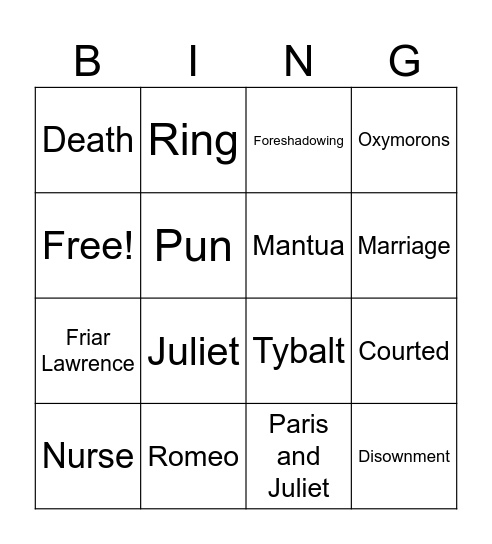 Romeo & Juliet Act 3 Bingo Card