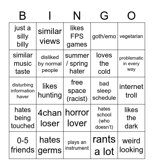 Would ‘N’ like you? Bingo Card