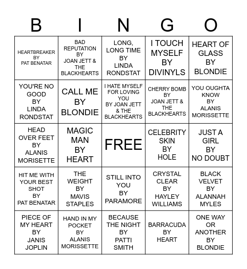 WOMEN WHO ROCK Bingo Card