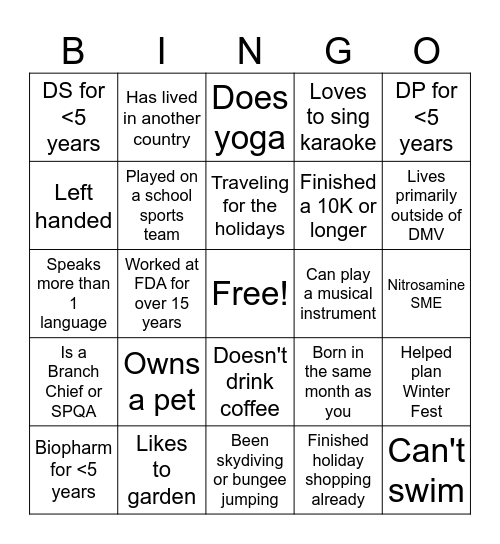 Winter Fest 2023 Bingo Card