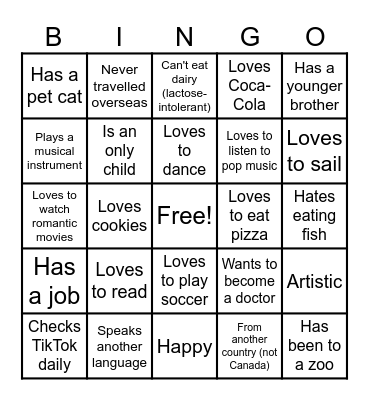 Human Bingo! Bingo Card