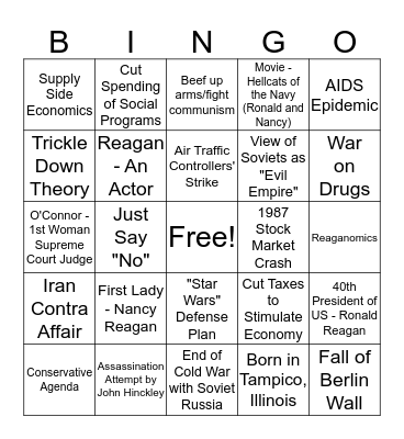 Reagan Years BINGO! Bingo Card