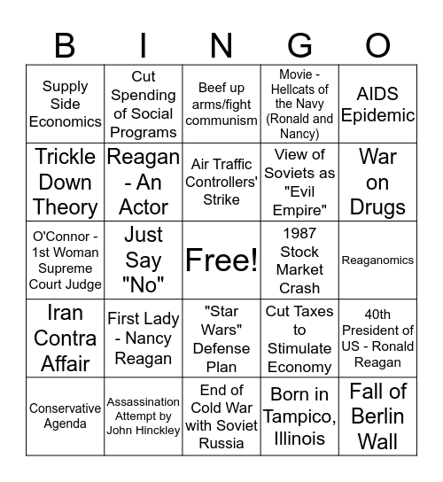 Reagan Years BINGO! Bingo Card