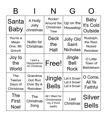 Christmas Carol Bingo Card