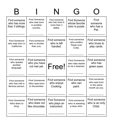 Find Someone Who Bingo Card