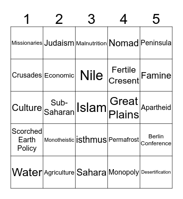 Social Studies Review Bingo Card