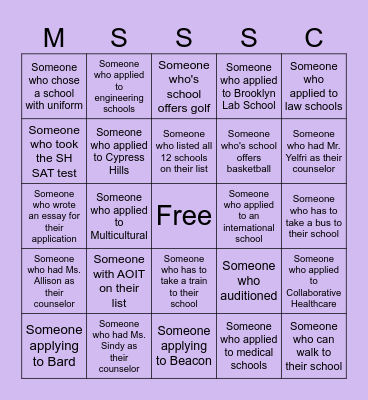 MSSSC High School Bingo Card