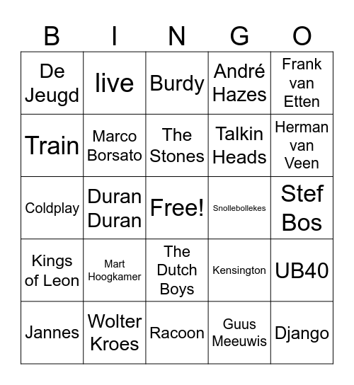 Muziek Bingo Card