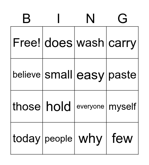 High Frequency Words! Bingo Card