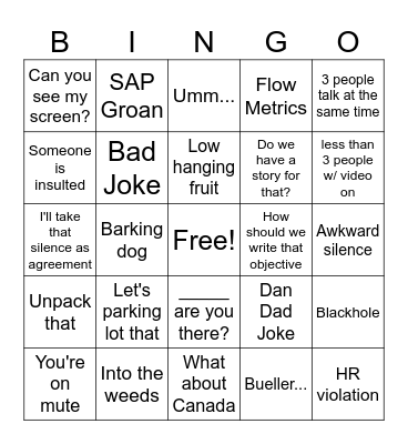 PI Planning Bingo Card