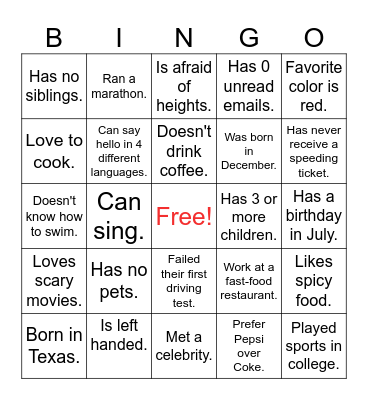 Find Someone who ... Bingo Card