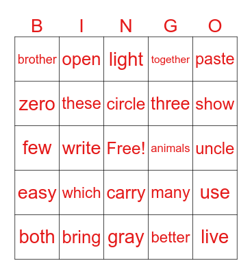 High Frequency Words! Bingo Card