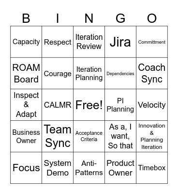 SAFe Agile Bingo Card