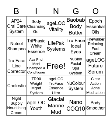 NuSkin Bingo Card