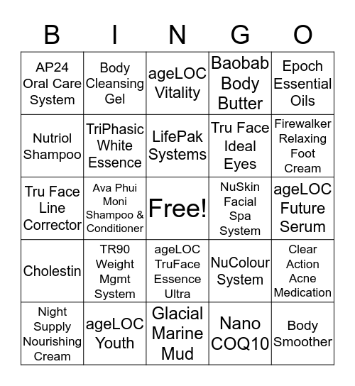 Nuskin Bingo Card