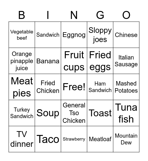 Food Bingo! Bingo Card