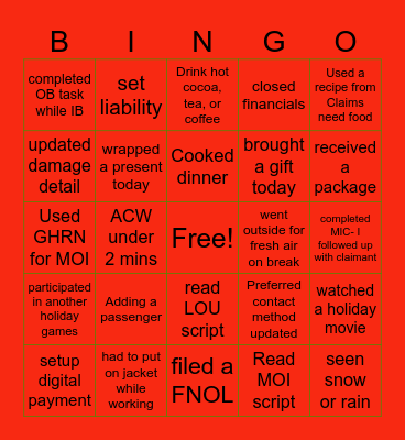 Holiday Bingo Card
