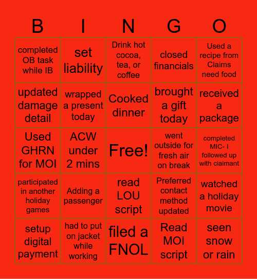 Holiday Bingo Card