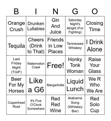 Drinking Songs Bingo Card