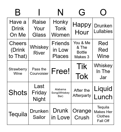 Drinking Songs 02 Bingo Card