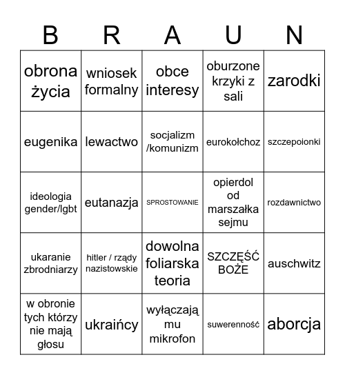 przeciętna wypowiedź Brauna bingo Card