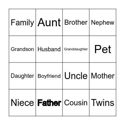 Family Bingo Card