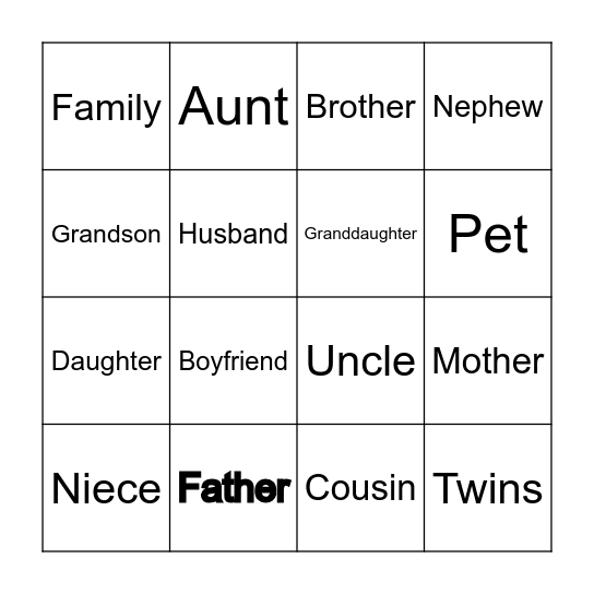 Family Bingo Card