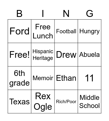 Free Lunch Bingo Card