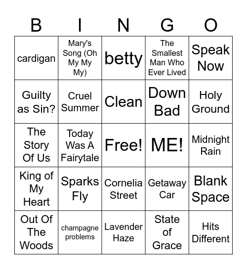 Maddy's Taylor's Version #3 Bingo Card
