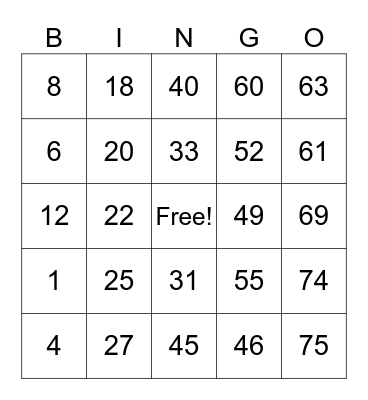 SAMARITA, CHARITY Bingo Card