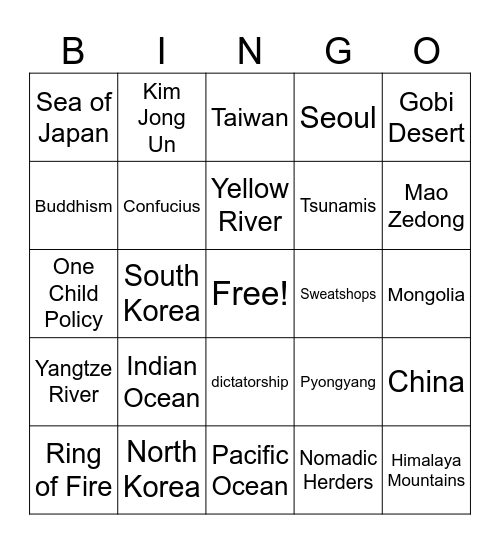 East Asia - Arlyn Bingo Card