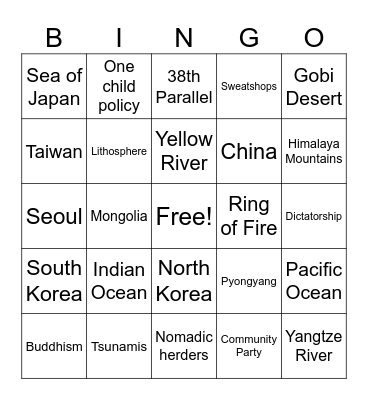 East Asia (Abigail Castaneda) Bingo Card