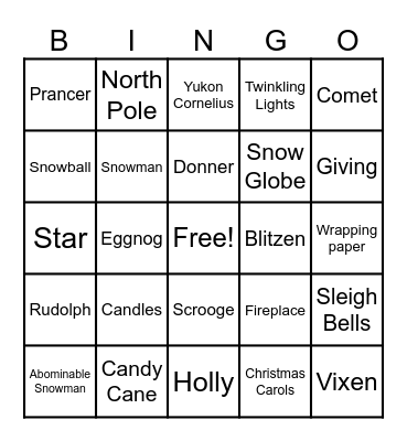 Holiday Bingo Card