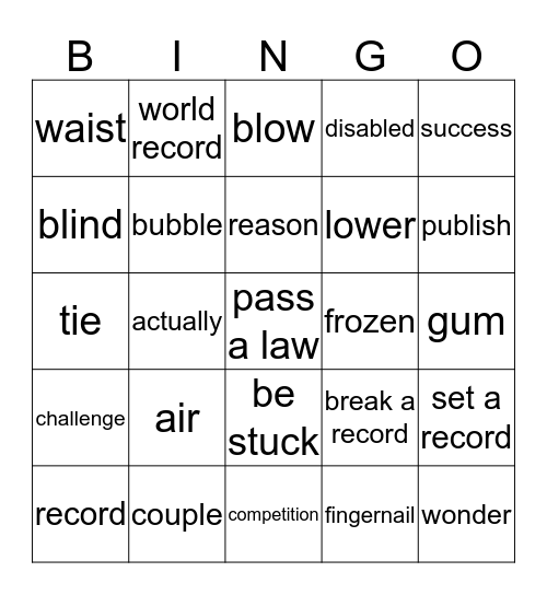 Here we go16-20 Bingo Card
