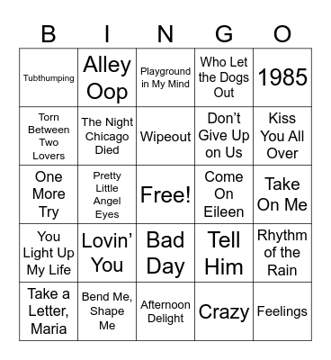 One Hit Wonders Bingo Card