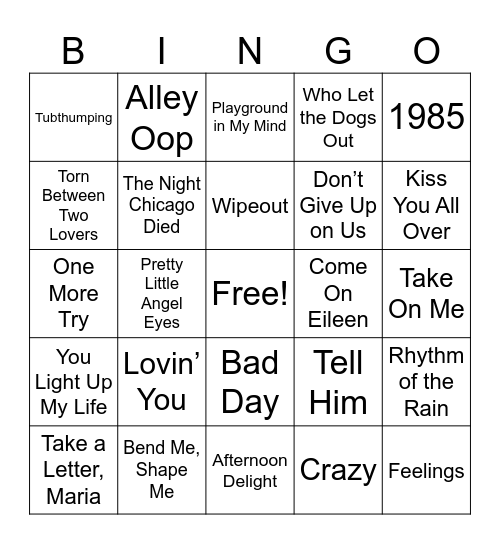 One Hit Wonders Bingo Card