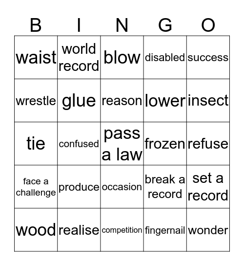 Here we go16-20 Bingo Card