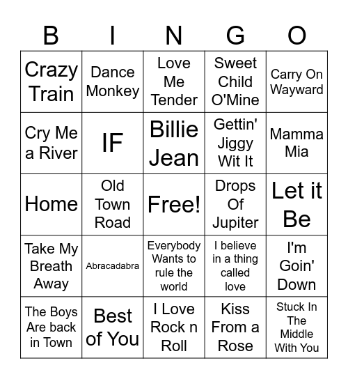 Music Aug 19 Bingo Card