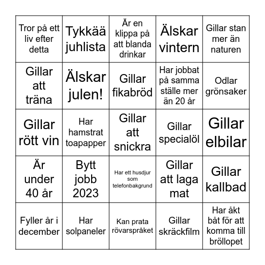 Mingelbingo - hitta någon som... Bingo Card