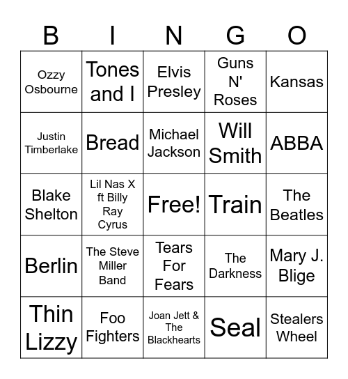 Artist Bingo Card