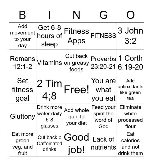 FITNESS BINGO CARD  Bingo Card