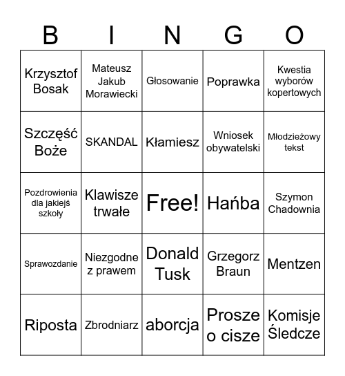 SEJM INBA Bingo Card