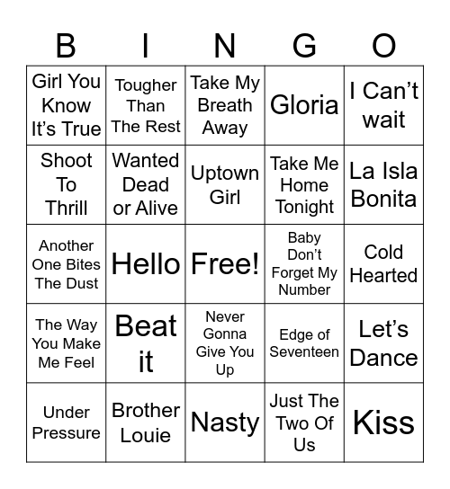 80s Honorable Mentions Bingo Card